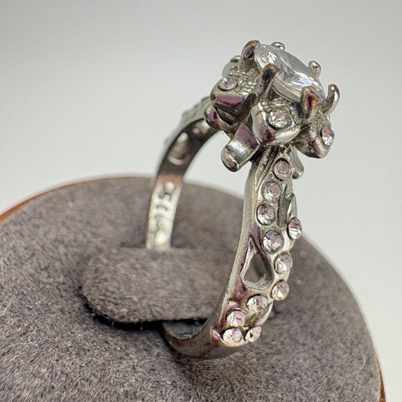 VTG Sterling Silver 925 Cubic Zirconia Fancy Border Prong Set Ring Size 8.25 - Picture 3 of 14